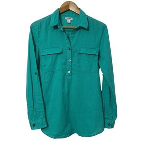 Old Navy Linen Blend Shirt Womens Size S Roll Tab Sleeves